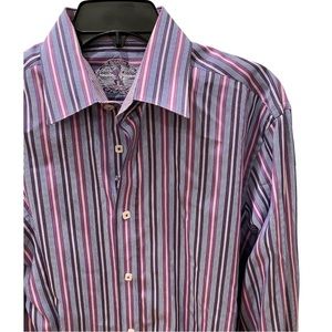 Bugatchi Striped Button Down Shirt Flip Cuff Purple Blue Pink White L